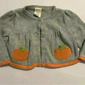 6-12 months Gymboree grey and orange fall pumpkin pocket cardigan